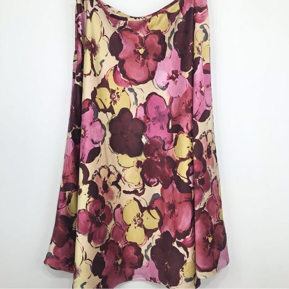 Pendleton Burgundy Cream Pink Floral 100% Silk Skirt - Picture 7 of 12